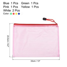MECCANIXITY Mesh Zipper Bags, A4 Size Paper Document File Bill Pouch Folders for Office Home Supply, Assorted Colors Pack of 6