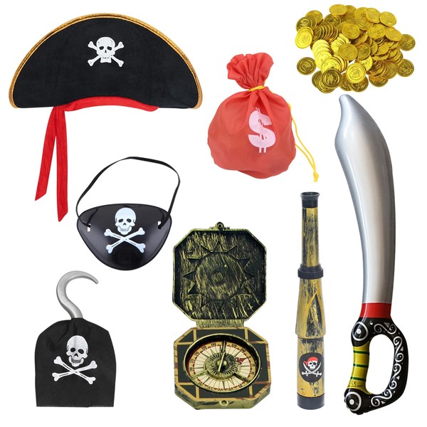 JSTHHTT 8 Stück Piraten Kostüm Zubehör Set, Augenklappe für Karneval,