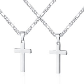 Belligerent Cross Necklace for Men Women 2 Pcs Cross Chain Crucifix Necklace for Men, Stainless Steel Men's Cross Necklace for Birthday, Christmas, Thanksgiving and Easter Gifts