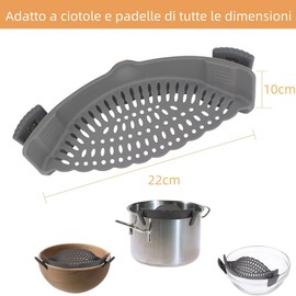 Norhogo Silikon-Sieb mit Schnappverschluss, Nudelsieb für die Küche Hitzebeständiges Nudelsieb aus Silikon, freihändig verwendbar für alle Schüsseln und Töpfe Grau