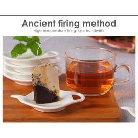 SCSpecial 4 Pieces Teapot Shaped Tea Bag Holder Teabag Coaster Seasoning Dish for Sauce Dessert (White)