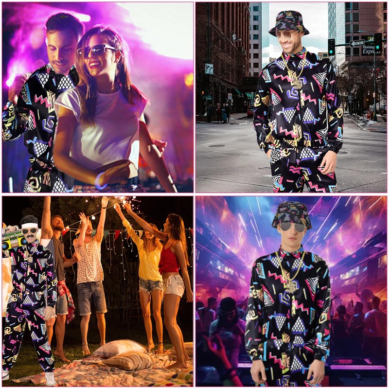 YAEGIMHT Men's 80s Outfit, 7 Pieces Tracksuit Costume, Jogging Suit,