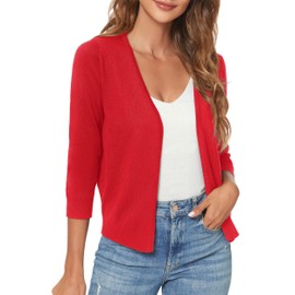 Urban CoCo Women's 3/4 Sleeve Shrugs Open Front Cropped Sweater Caidigan (Red, M)