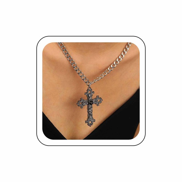 Wendalern Gothic Black Cross Necklace Diamond Crystal Cross Pendant Necklace