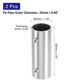 uxcell 2Pcs 2-Way Straight Pipe Fitting Connector, Fit 1 Inch(25mm) OD Pipe Stainless Steel 80mm Length Structural Pipe Connector Chain Link Fence Clamp