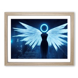Cyberpunk Angel H1022 Framed Print for Living Room Bedroom Home Office Décor, Wall Art Picture Ready to Hang, Oak A4 Frame (34 x 25 cm)