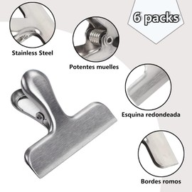 6 Piezas Clips para Bolsas de Alimentos de Acero Inoxidable, 28mm Clips de Bolsa de Tamaño Estándar Idéntico,Sella Bien, Adecuado para Almacenamiento de Alimentos, Aperitivos,Ideal para Hogar