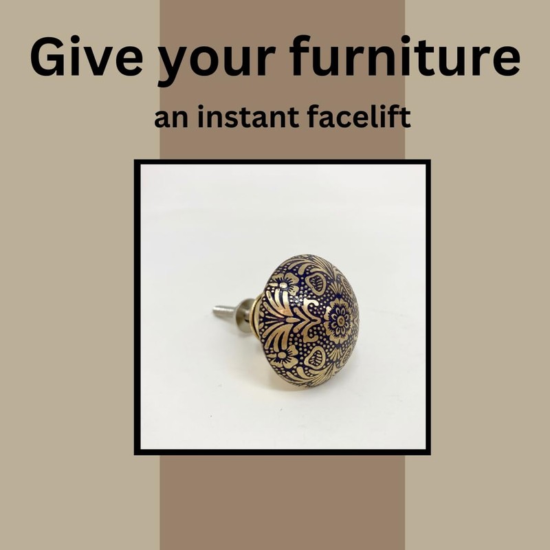 Moroccan Blue & Gold Round Drawer Knob Cupboard Pull Drawer