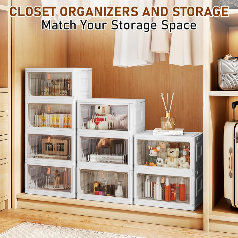 4 Tier Storage Bins with Lids, 23QT Stackable Closet Organizers