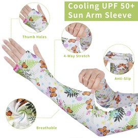 FISHEAL 3 Pack Sun Protection Gardening Sleeves for Women Men UV UPF 50+ Cooling Arm Sleeve with Thumb Holes Outdoors