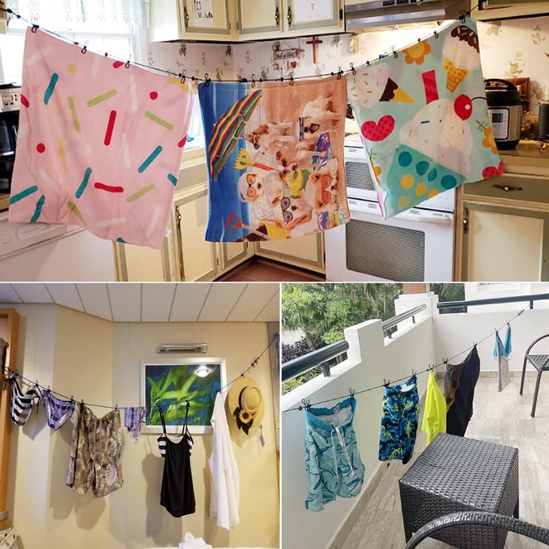 Winuin Clothesline, Laundry Rope, Travel with 12 Clips, For Camping,