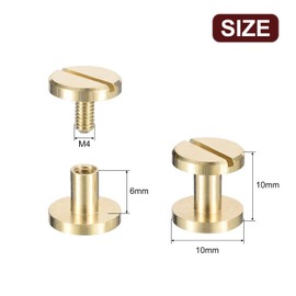 sourcing map 30Pack Brass Chicago Screws, 6x10mm Flat Head Screw Back Binding Post Nail Stud Rivets Fastener for DIY Leather Craft Belt Strap