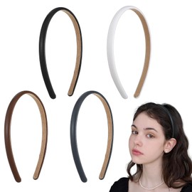 Shimmeroo 4 Pcs Thin Leather Headbands for Women Girls, Womens Headbands Non Slip Hair Head Bands Simple Hairband Hoop Accessories One Size