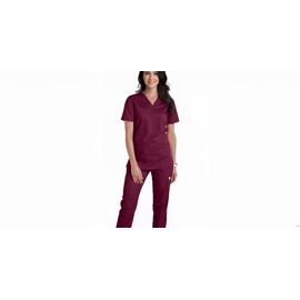 CARE SMART UNIFORM V-Neck Top with Badge Loop, XS, Wine