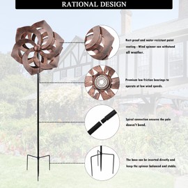 Brown Garden Wind Spinner - 360 Degree Rotation Outdoor Metal Windmills 15.8 Inch Retro Wind Spinners for Yard, Lawn and Garden