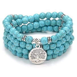 oasymala 108 Mala Beads Bracelet-Mala Beads Meditation Balance Tree of Life Bracelet-Meditation 108 Mala Necklace (Green Turquoise)