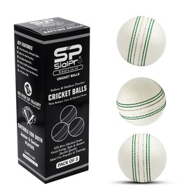 SialPro Soft Cricket Rubber Ball Set Indoor/Outdoor for Junior Youth Adult Training, Coaching, Practice Excellent Bounce with Durable Traditional Seams Stitched (White 3 Pack)