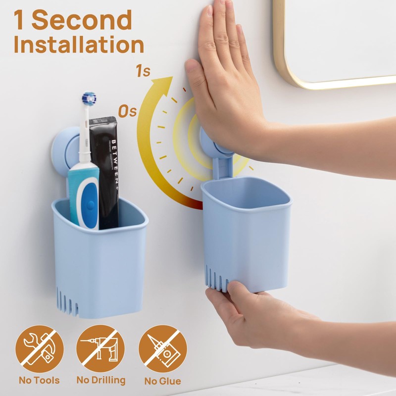 LEVERLOC Powerful Suction Cup Toothbrush Holder, No Drill Removable Wall