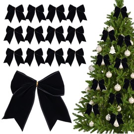 12 Pcs Christmas Velvet Bows, 6 Inch Black Velvet Wreath Gift Bows Vintage Xmas Ribbon Bow Holiday Ornaments for Christmas Tree Garland DIY Craft Wrapping Decor