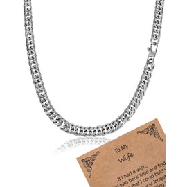 Womens Necklace, Hip Hop Cuban Link Chain for Women Girls, Stainless Steel Silver Chain Necklace for Women, Stainless Steel Jewelry Gift for Wife Girlfriend (7mm,20",wife)