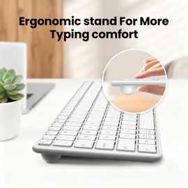 Bnnwa Wireless Bluetooth Keyboard Full-Size Silent Keyboard-Silver White