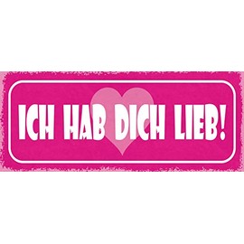 Schatzmix Saying Ich hab Dich lieb (pink shield white font) metal sign 27 x 10 cm decorative tin sign tin sign, tin, multicoloured, 27 x 10 cm