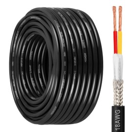 MOOKEERF 18/2 Shielded Wire 100FT,18AWG 2 Conductor Shielded Cable Stranded Pure Copper CNC Wire for CNC Router Machine,CNC VFD Spindle,3D Printer,Stepper, etc.