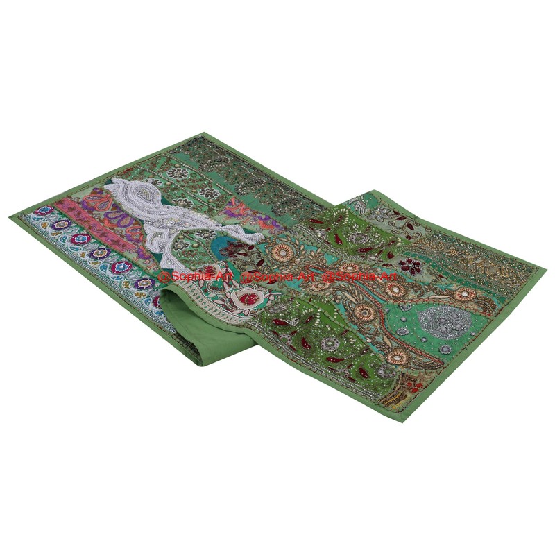 Ethnic Cotton Decorative Table Runner Indian Dinner Patchwork Beads Embroidered