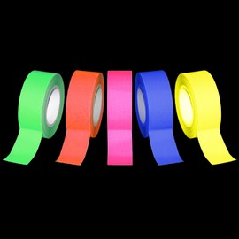 QWORK® Neon Tape, 25 mm x 10 m, Set of 5, Fluorescent Fabric Tape, UV-Active, Tear-Resistant, Easy to Remove, 5 Colours