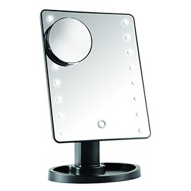 IdeaWorks Light-Up Mirror-Large Mirror with 16 LED Lights for Make-Up, Tweezing, & Other Facial Applications-Rotating Mirror-Magnifier Option-Built-in Tray-Battery Powered, Black-Deluxe W/Magnifier