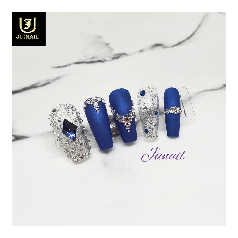 Bling Blue Handmade Nail Tips - Long Almond / 블링블루