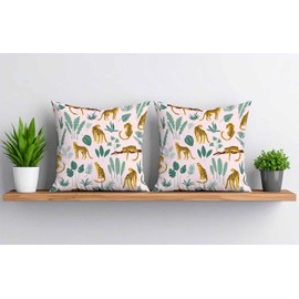 Zovinex Set of 2 Pack Cushion Covers Soft Short Plush Leopards and tropical leaves Pink Throw Pillow Cover Home Pillow Case Pillowcases for Tent Park Bed Sofa Chair Bedroom Decorative Balcony 40x40cm