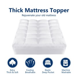 DOPEDIO Mattress Topper Queen,Extra Thick Mattress Pad Cover Back Pain,Cooling,Breathable,Pillowtop 8-21" Elastic Deep Pocket, Overfilled Down Alternative Filling(60x80 Inches, White)
