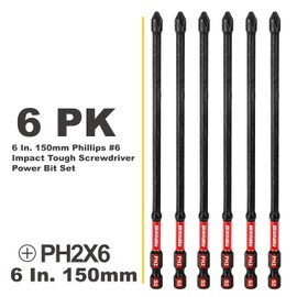 Geinxurn Impact Tough #2 Phillips 6 in. D2 Steel Long Extension Insert Driver Bits,6Pack 1/4 Inch Hex Shank Long Cross Magnetic PH2 Screwdriver Bits Set