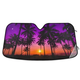 Coconut Palm Trees Car Windshield Sunshades Beach Sunset Sun Shade Reflective Block UV Rays Protector Keep Your Vehicle Cool Visor Cover Foldable for Car Truck SUV M
