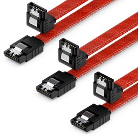 deleyCON 3 x 50 cm SATA 3 Nylon Cable Set Data Cable 6 Gbit/s Connection Cable Motherboard HDD SSD Hard Drive 1 S-ATA Connector 90° Angled Red