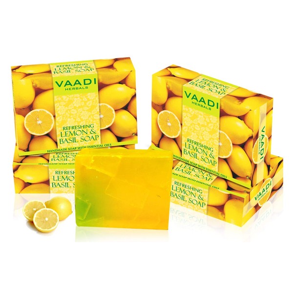 Vaadi Herbals Lemon & Basil Oil Bar Soap, 5.3 Ounce Each (Pack of 4)