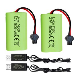 sea jump 2PCS 3.7V 1600mAh Li-ion Battery with SM-2P Plug and USB Charging Cable Suitable for 9962 8837 RC Toy Car Battery RC Car, Engineering Vehicle, Truck