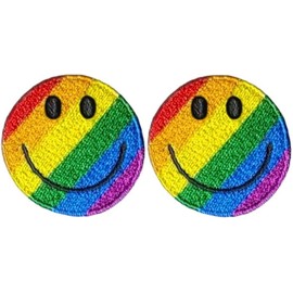Papapatch Set 2 of Small Mini Tiny Cute Smile Face Happy Sign Funny Applique Sew Iron on Embroidered Patches - Colorful Rainbow (SMILE-CLR02-MINI02)