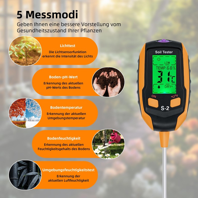5 in 1 Soil Meter, Digital Soil Moisture Meter with