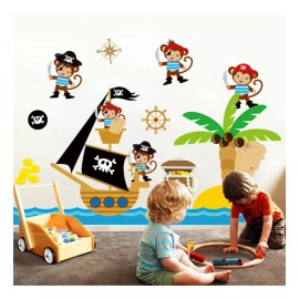 DaraBaby Vinil Decorativo Infantil Changos Barco Pirata Sala Estancia