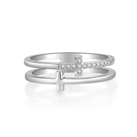 STARCHENIE Cross Ring 925 Sterling Silver Sideways Double Cross Ring Christian Religious Jewelry for Women Size 7