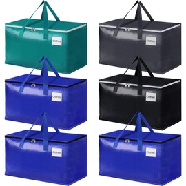 StorageRight Moving Bags-Heavy Duty Moving Boxes, Storage Totes with Zipper, Reinforced Handles and Tag Pocket-Collapsible Moving Supplies for moving, Storage and Travel 93L(Four Colors-6 Pack)