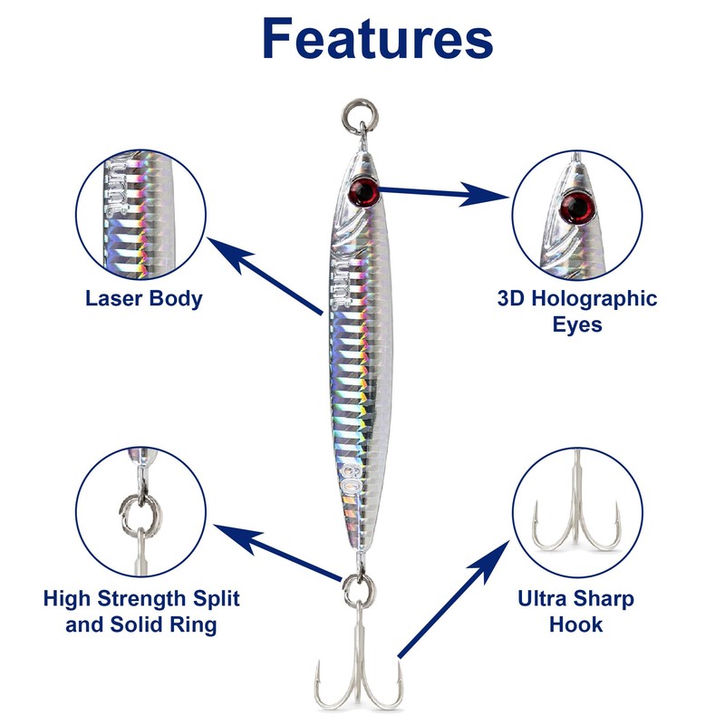 5 Pack 60g Vertical Casting Jigs Set with Super Sharp
