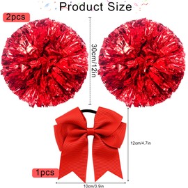 Pack of 3 Cheerleader Pompoms, Cheerleader Pompoms, Red, Sports Pompoms, Cheers Ball Pompoms, 2 Pompoms + Hair Band, Metallic Foil Pom Poms Dance Pom for Dance Party, Sports, Competition, Team Ghost