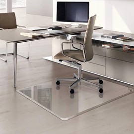 JAMBALAY Premium Tempered Glass Office Chair Mat with Chamfered Edge for Easy Roll On, 55"x46" Office Floor Mat for Carpets or Hard Floor, Chair Mat with 4 Non Slip Pads, Thick 0.2″