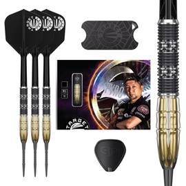 TARGET Japan Pyro G11 Steel Tip Darts with Kflex, 24G | 90% Tungsten Dart Set, K-Flex Flights and Shafts No.6, Swiss Point Storm Surge, Player Mitsumasa Hoshino Gen 11, Storage Tin & Point Guard