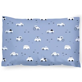 PinkZebra Children's Pillowcase 25 x 50 cm 100% Cotton Cushion Cover Boys Oeko-Tex Standard 100 Children's Covers with Zip Cars Blue