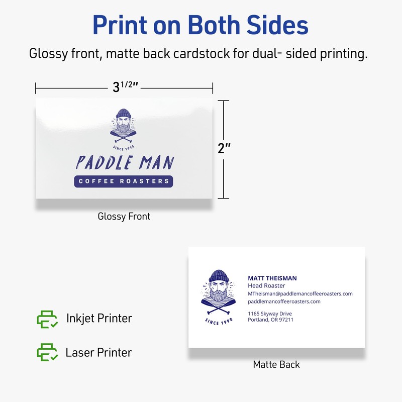 Avery Printable Rectangle Business Cards, Sure Feed Technology, 2" x