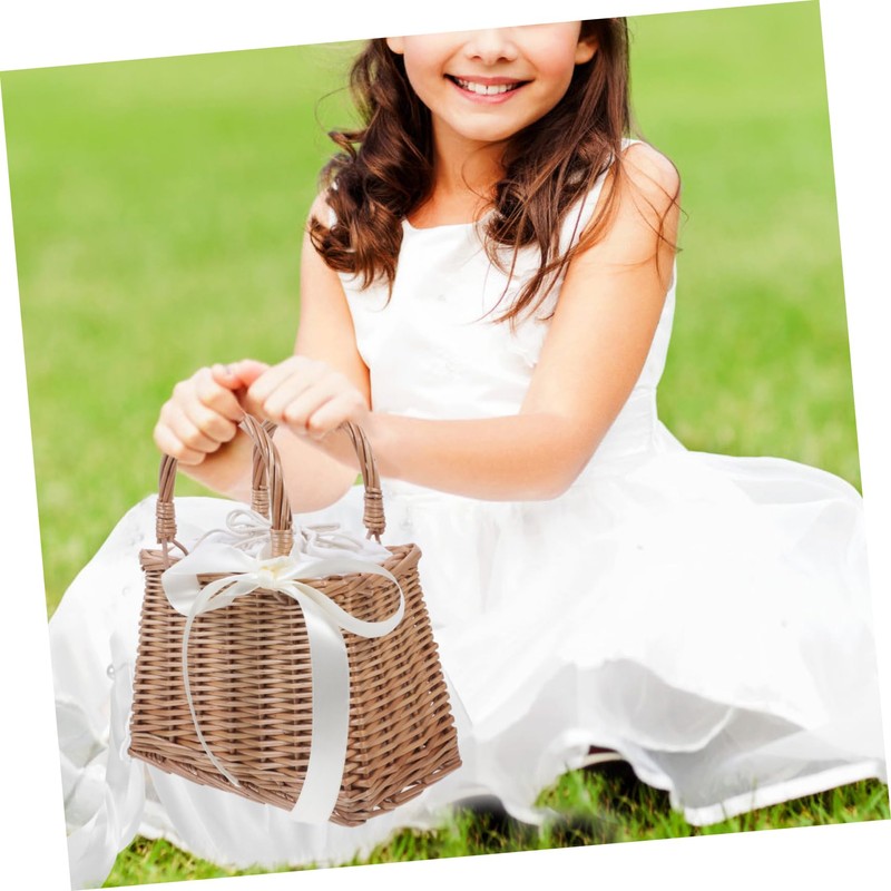 iplusmile 1Pc Woven Flower Basket Rattan Decorative Storage Container with